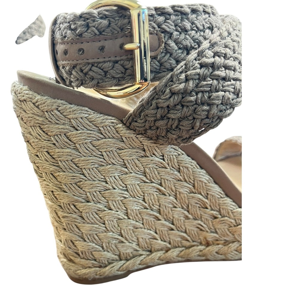 STUART WEITZMAN Alex‎ Crochet Wedge Sandals Sz 10 Tan Espadrille Platform Boho - Picture 9 of 13
